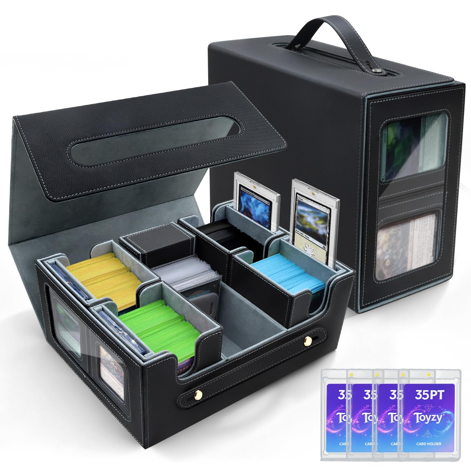 6 en 1 Commander Caja Cartas, deck box con expositor Commander para MTG | caja cartas coleccionables con bandeja dados para Magic The Gathering (MTG), para 600 cartas con fundas de doble cara