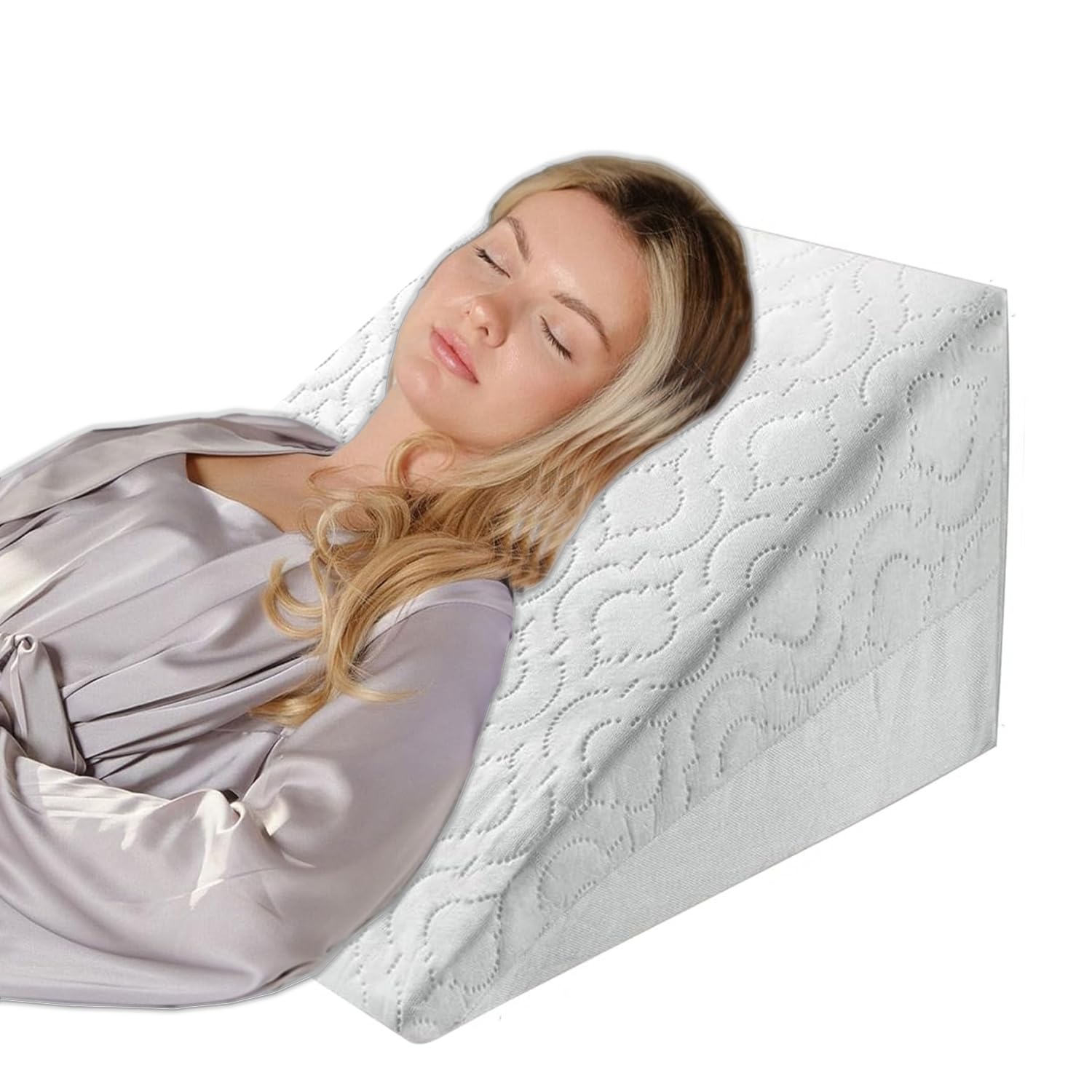 Pinkfairy White Bed Wedge Pillow For Sleep Apnea & Sleeping Comfort – Ideal For Acid Reflux, Gerd, Neck & Back Pain Relief, Snoring & Breathing Issues, Washable Quilted Zip Cover, Removable Triangle Pillow