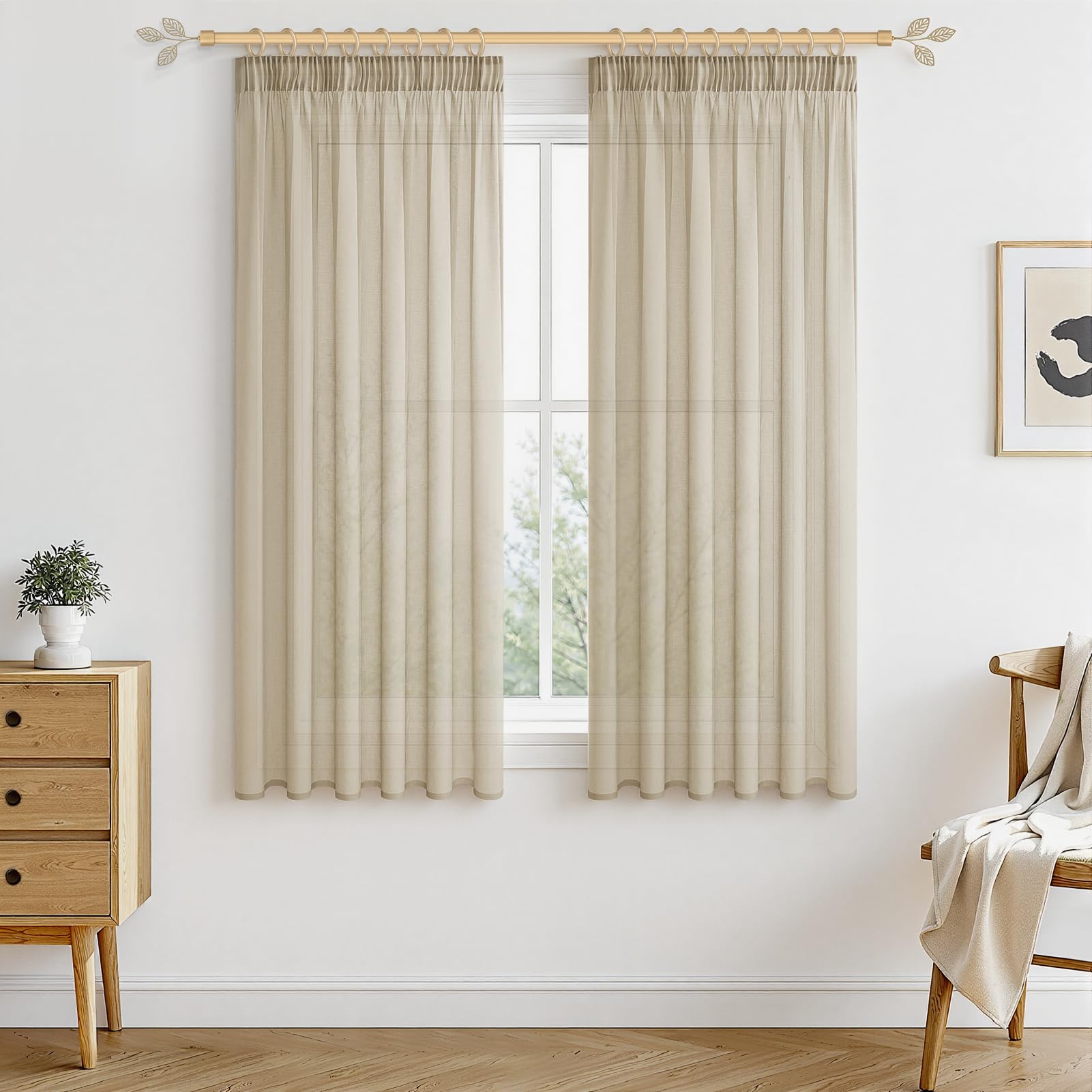 MRTREES Gardinen mit Kräuselband Stores Gardinen Weiß kurz transparent