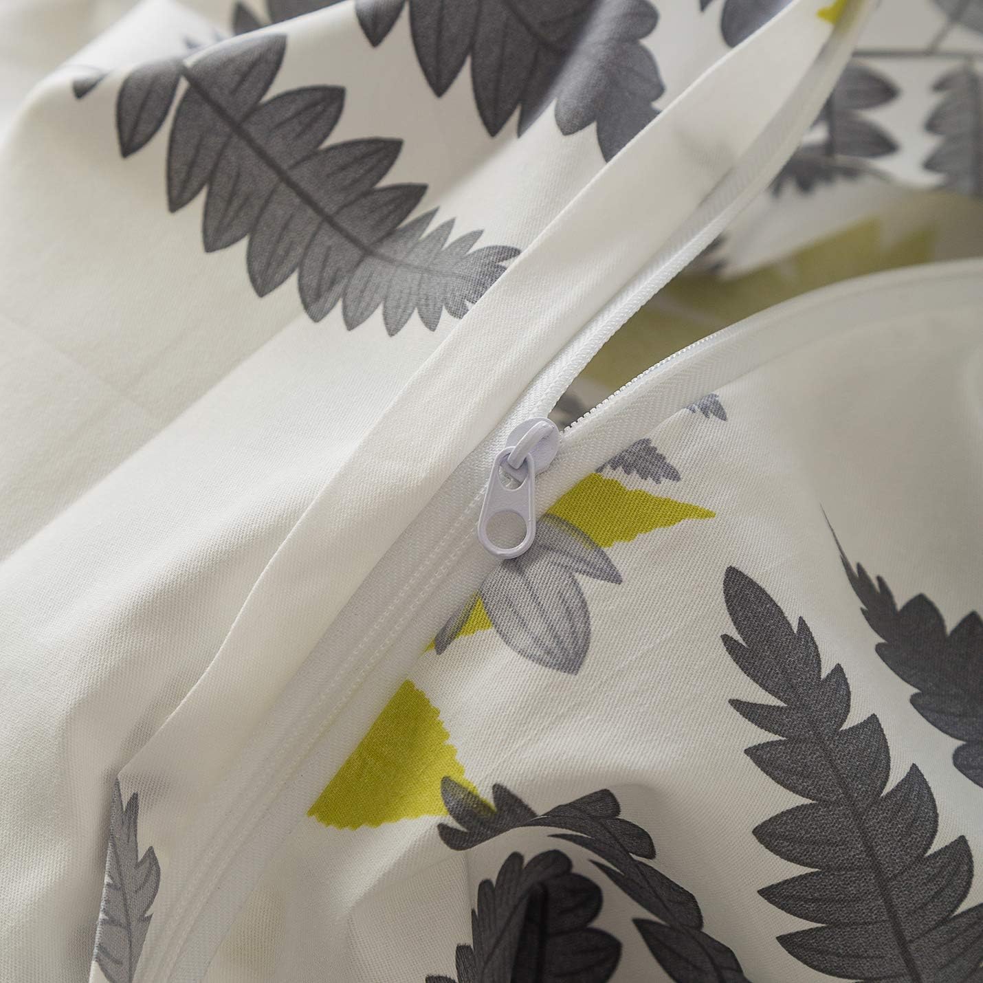 Chеареѕt 🛒 YuHeGuoJi Duvet Cover Set 100% Cotton King Size Botanical Bedding 3 Piece Set 1 Grey Yellow Leaves Plants Print Duvet Cover with Zipper Ties 2 Pillowcases Hotel Quality Soft Breathable Comfortable