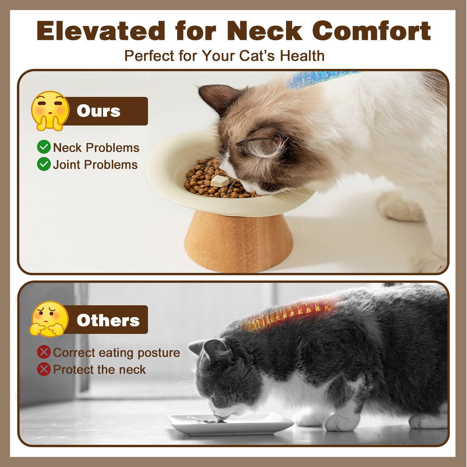 Set Ciotole Acciaio Inox Per Gatti Faeymth Ciotole Rialzate Per Gatti - Set 3 Ciotole Acciaio Inox Con Supporto Legno | Inclinazione 15° Per Alimentazione Comfort Mangiatoia Gatto - copertina