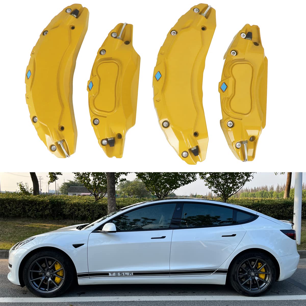 YOSAYUSACaliper Covers for Tesla Model 3, Fits 18" 19" Rim Size, for 2019-2023 Model 3 (yellow, Set of 4 Car Callipers Cover Model 3 Accessories)
