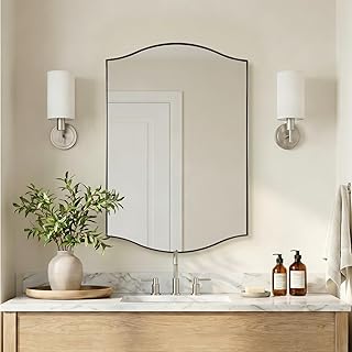ANDY STAR Brushed Nickel Mirror, 24"x36" Silver Scalloped Wall Mirror for Bathroom, Curved Edge Design with SUS304 Stainless Steel Metal Frame, Ideal for Bathroom, Bedroom, Entryway