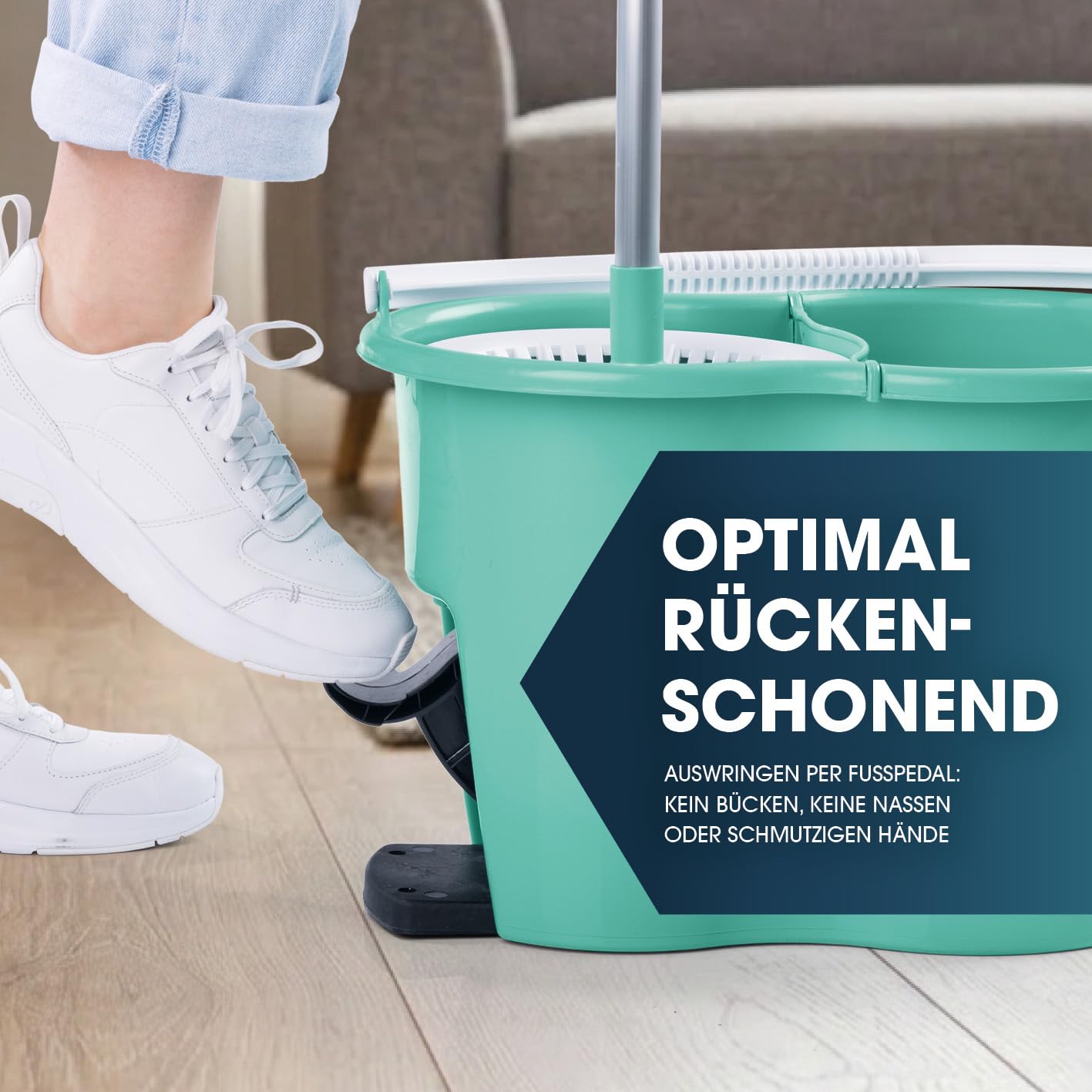 CLEANmaxx Power-Wischmopp mit Zwei-Kammer-Filtersystem | Designed in Deutschland - Schmutzwasser wird gefiltert, leichtes Auswringen für streifenfreie Sauberkeit | Ideal für Laminat, Parkett & Fliesen