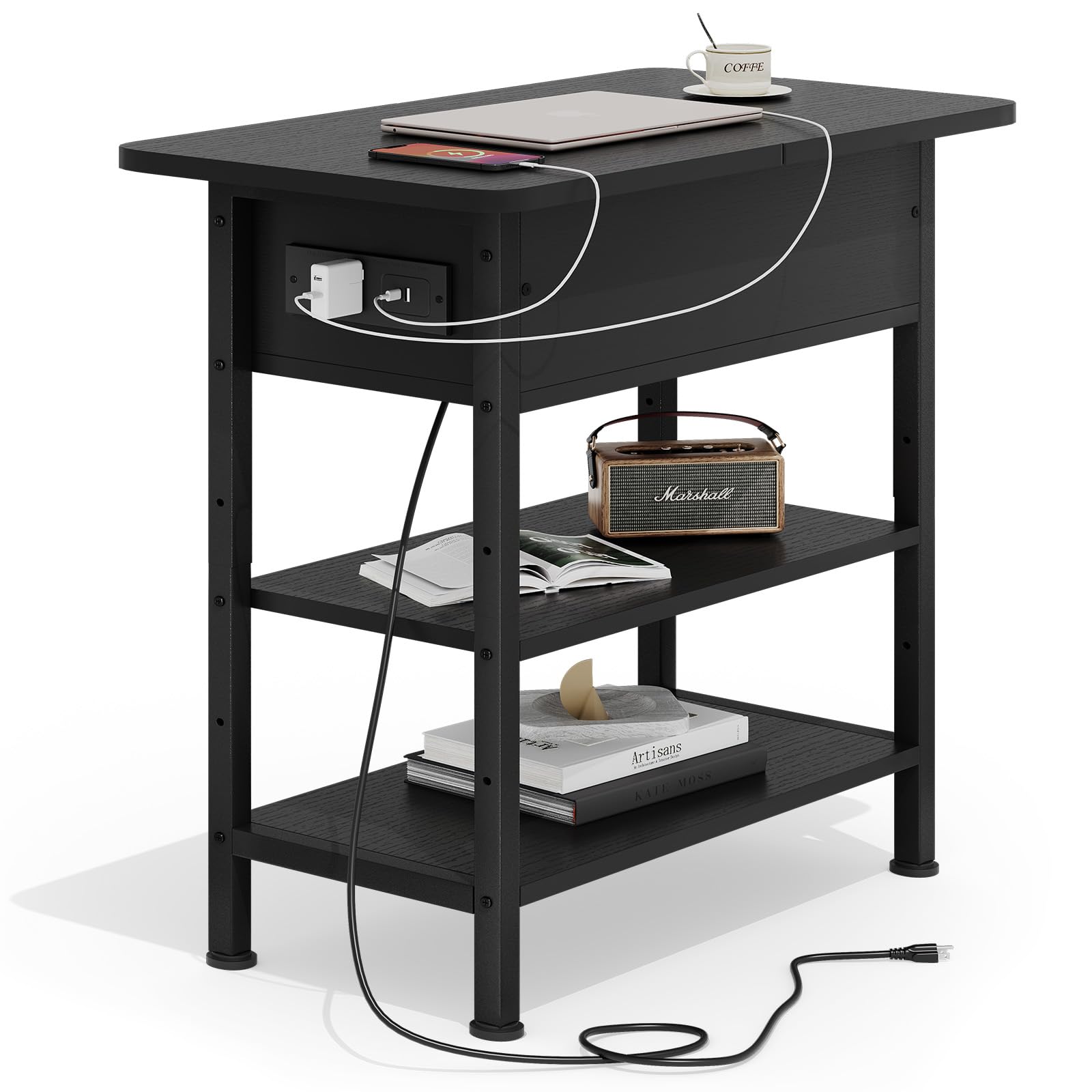 Side Table with Charging Station & Storage