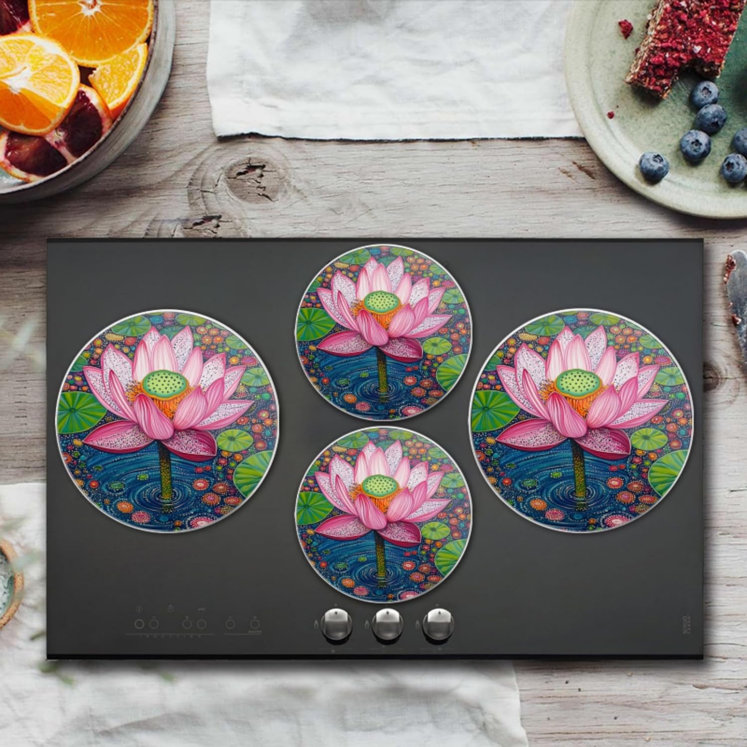 Juego de 4 fundas para quemadores de estufa eléctrica, para accesorios de cocina, punto caprichoso, cubierta de metal de gas relleno para expandir la decoración de la estufa