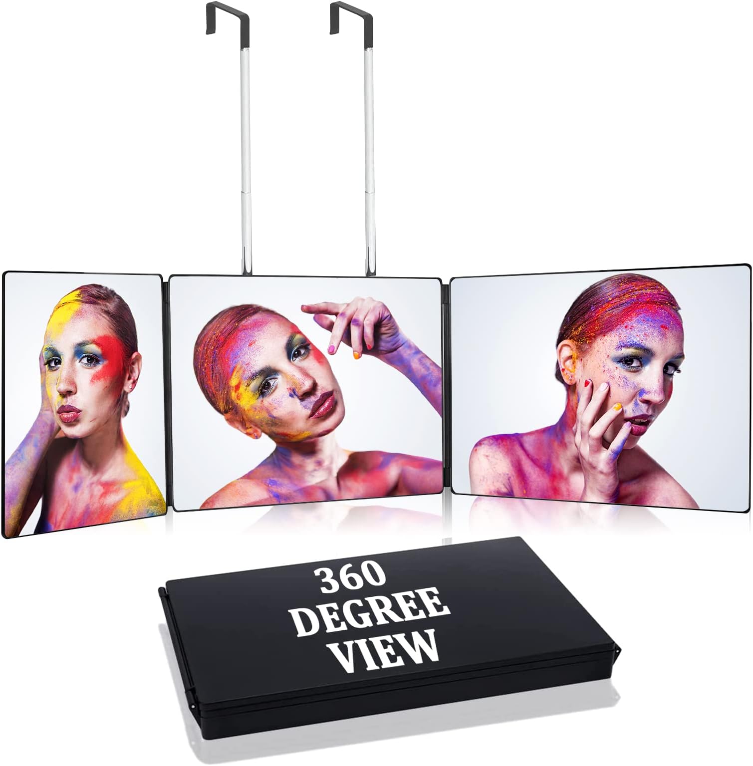 AUPERTO 3 Way Mirror, 360 Adjustable Telescopic Hook Trifold Vanity Mirror Self Cut Hair Can be Hung on the Door Sided for DIY Haircut hair Braiding Shaving Makeup