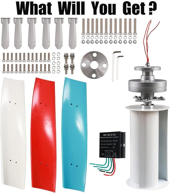 Wind Turbine Generator Kit 400W 12V Portable Vertical Helix Wind Power Turbine Generator Kit 3 Blade Wind Generator Kit with Charge Controller for Marine RV Home Industrial Energy,12V-220V