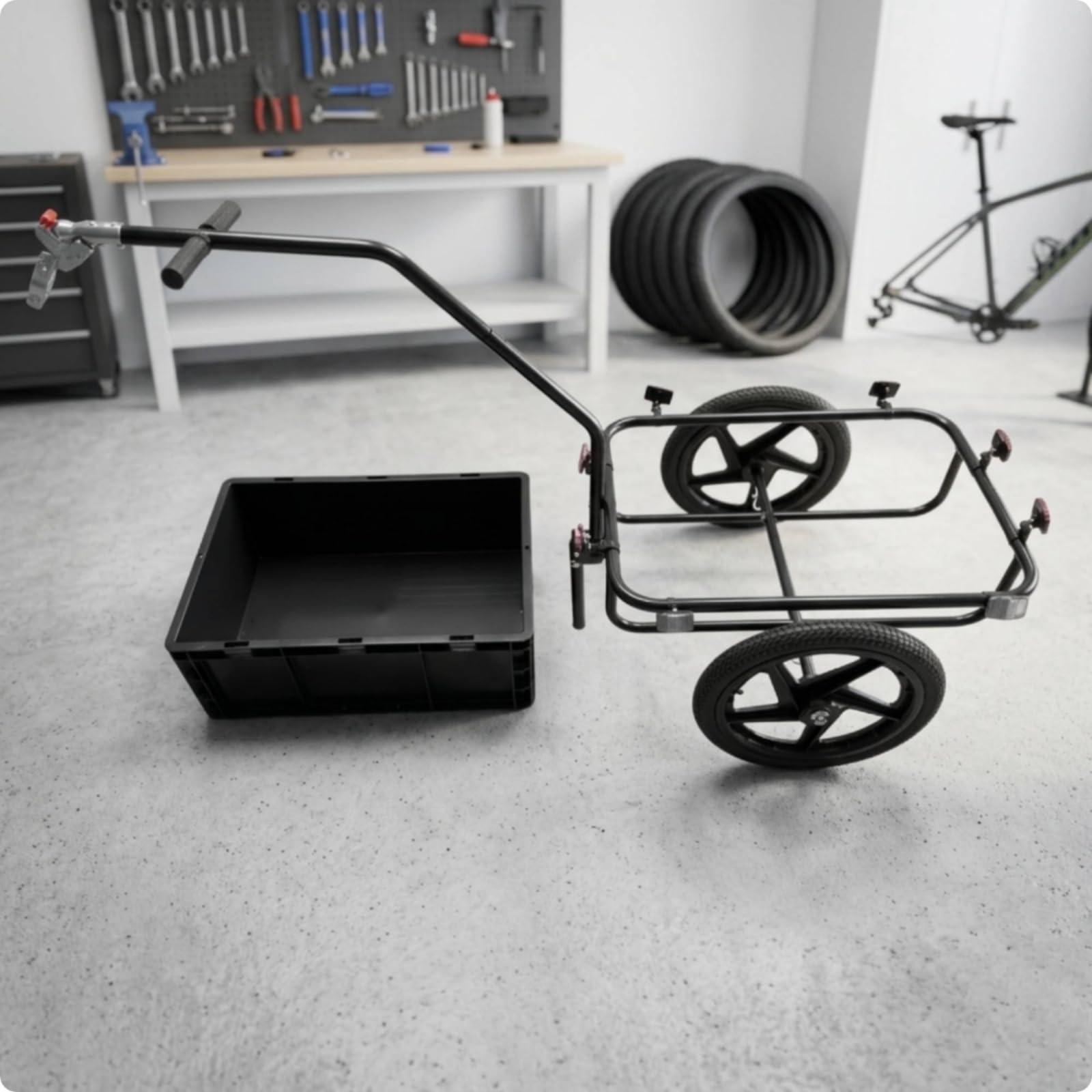 Remolque de Bicicleta Plegable Remolque Carrito Carga Transporte con Acero y Plástico Resistentes Caja Rectangular Extraíble Fácil Maniobra y