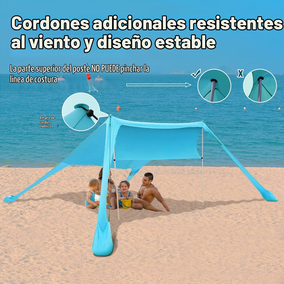 Tienda de Playa Carpa de Playa desplegable UPF 50+ Protección UV con Polos de Aluminio Anclaje de Arena para Patio Trasero Parque Playa,Sombra al Aire Libre para Viajes de Camping, Pesca