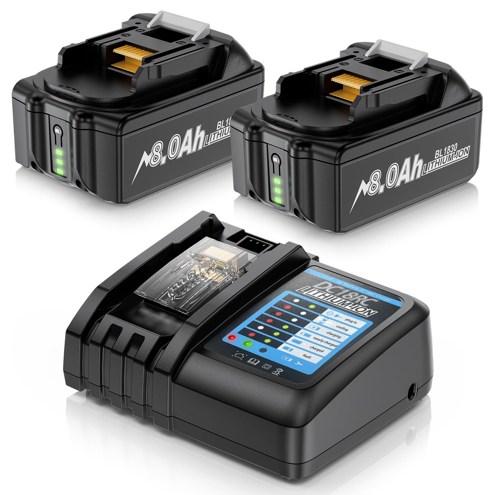 2X 8.0 Ah replacement for Makita 18V battery