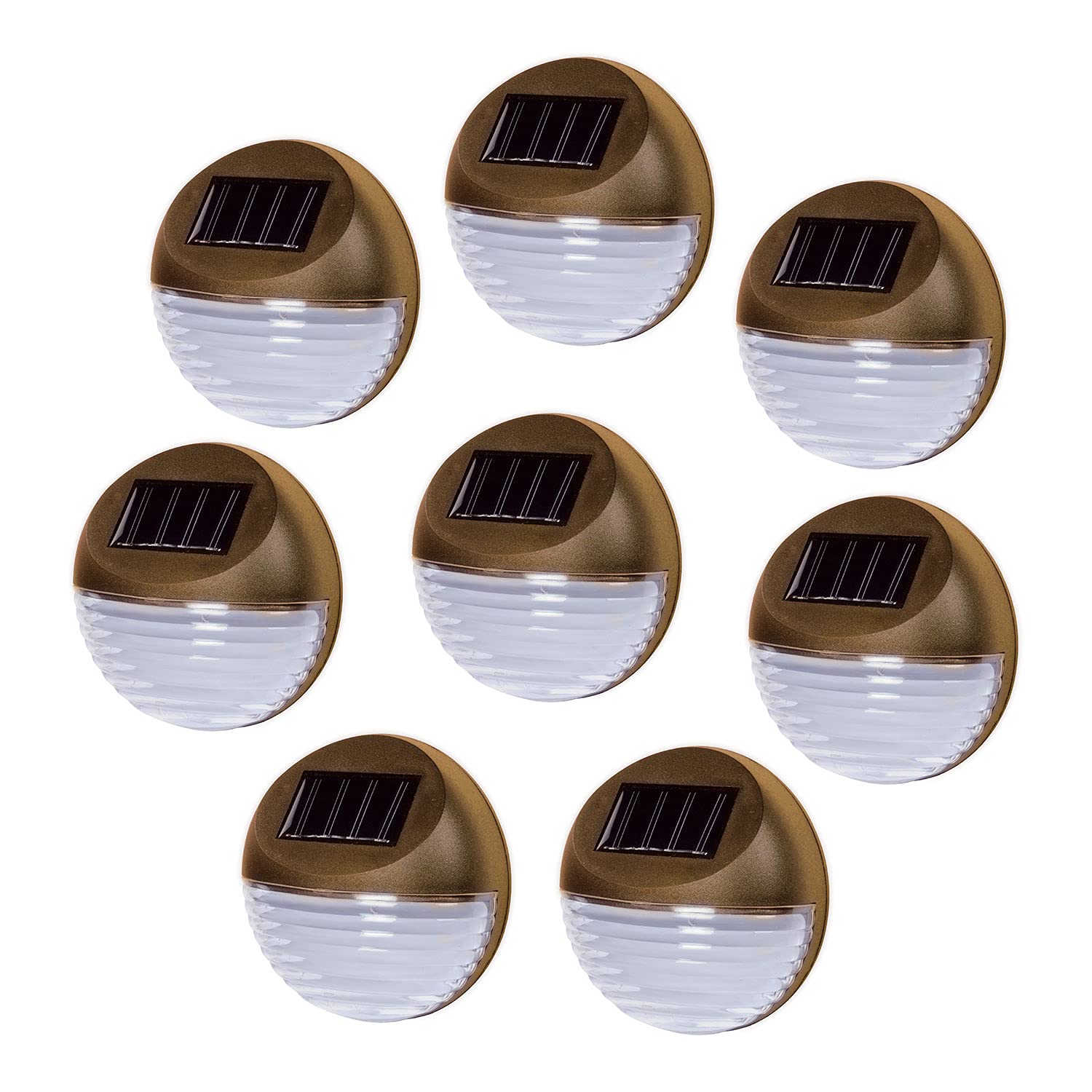 Solalite Brown Pack Of 8 Decorative Wireless Garden Solar Lights Weatherproof Outdoor Fence Step Gutter Wall Lamps