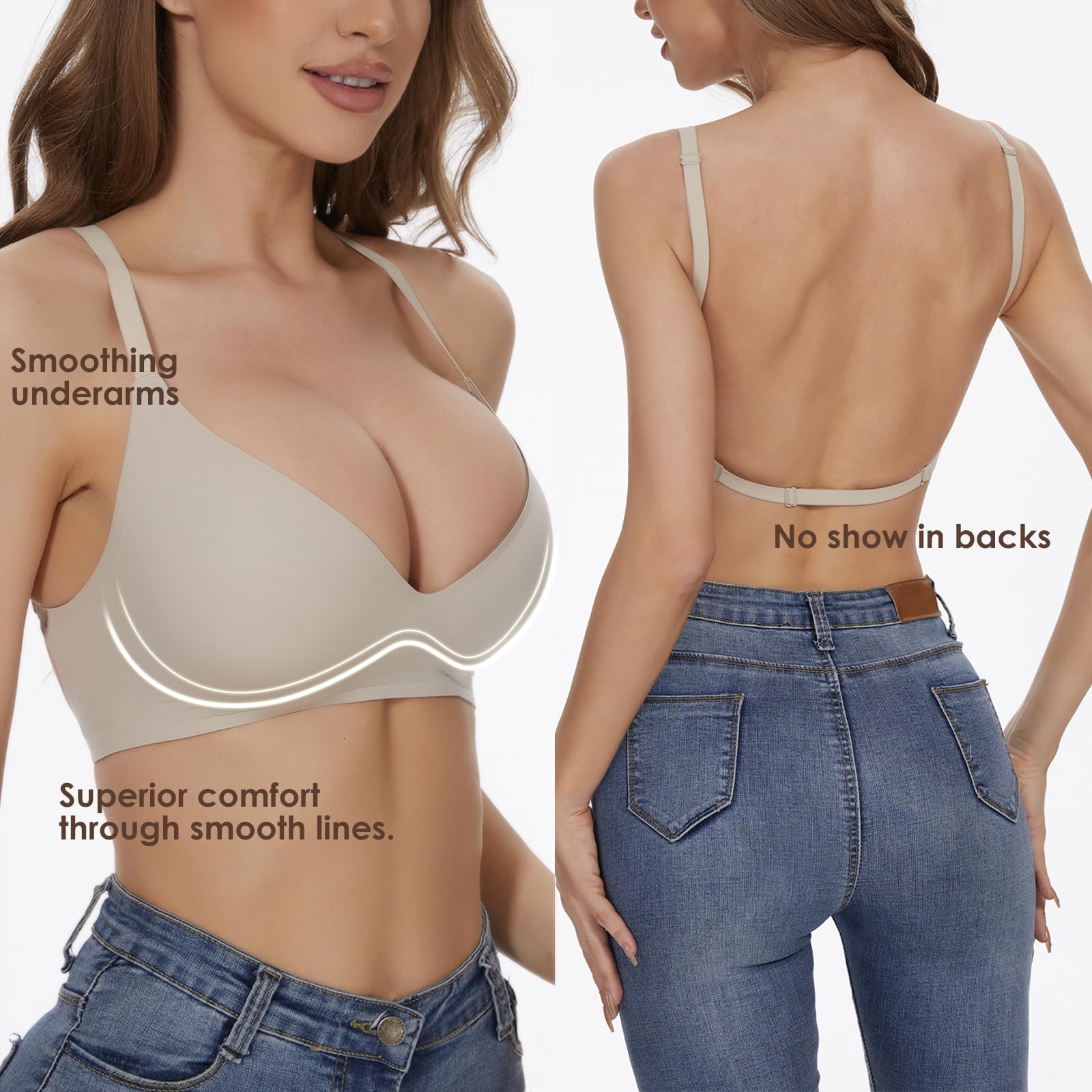 Shewant Reggiseno convertibile multidirezionale senza cuciture senza ferretto push-up basso reggiseno posteriore per le donne senza schienale