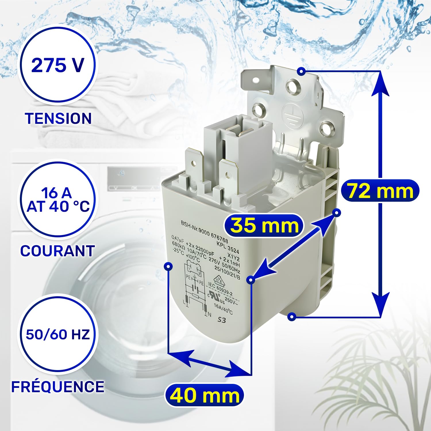 DL-pro Ontstoringscondensator 0,47µF voor Bosch Siemens 00623842 623842 ontstoringsbeveiliging condensator-netfilter radio-ontstoringsfilter voor koelkast vriezer wasmachine droger