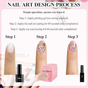 Digital Nail Printer, Mini Portable 3D Nail Art Machine, Automatic Nail Shape Recognition, Fast Drawing in 30 Seconds, Perfect for Home or Salon Use