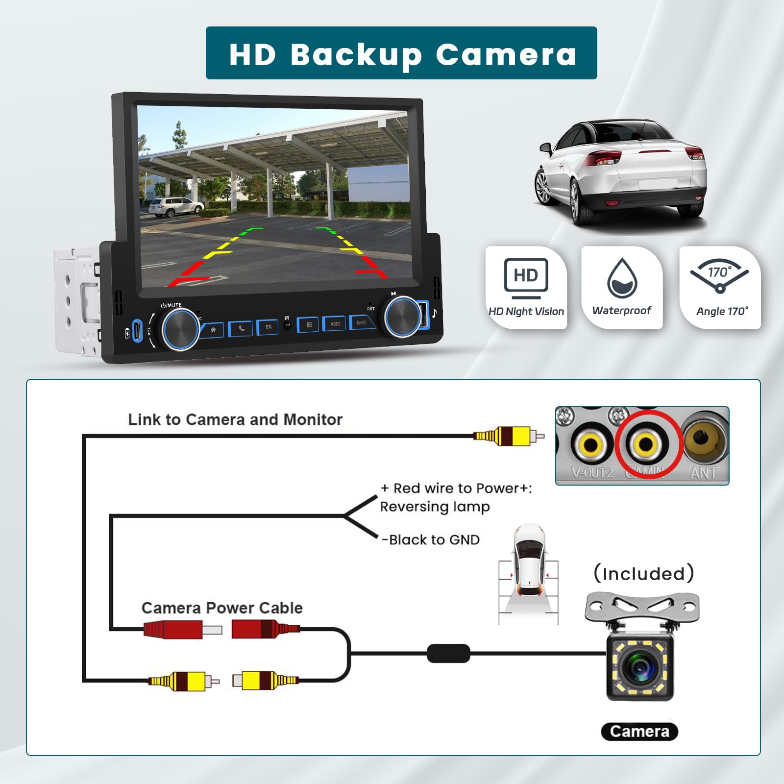 Hikity Radio Coche Bluetooth 1 DIN con Carplay Android Auto inalámbrico, Radio 1 DIN con Pantalla Táctil de 7 Pulgadas, Lien Miroir, Radio FM, Tipo-C + USB, SWC, EQ, Cámara Trasera