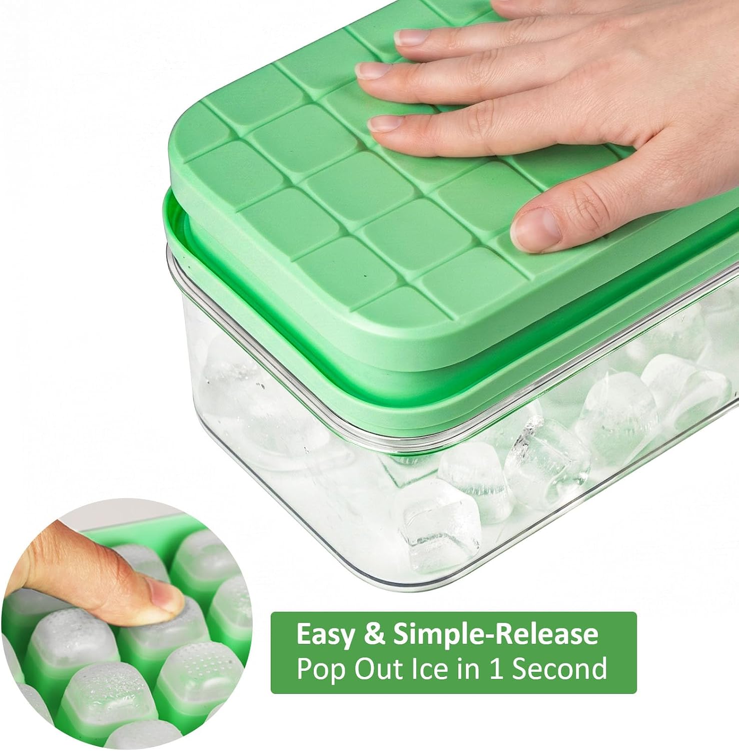 habgp Ice Cube Tray with Lid & Bin, Ice Cube Tray for Freezer with 56 Cubes