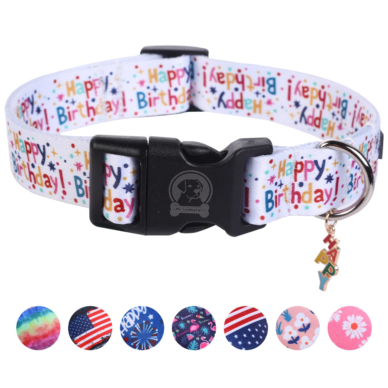 MR. CHUBBYFACE Birthday Dog Collar with Patterns Soft Adjustable Pet Boy Girl Collar for Small Medium Large Dogs