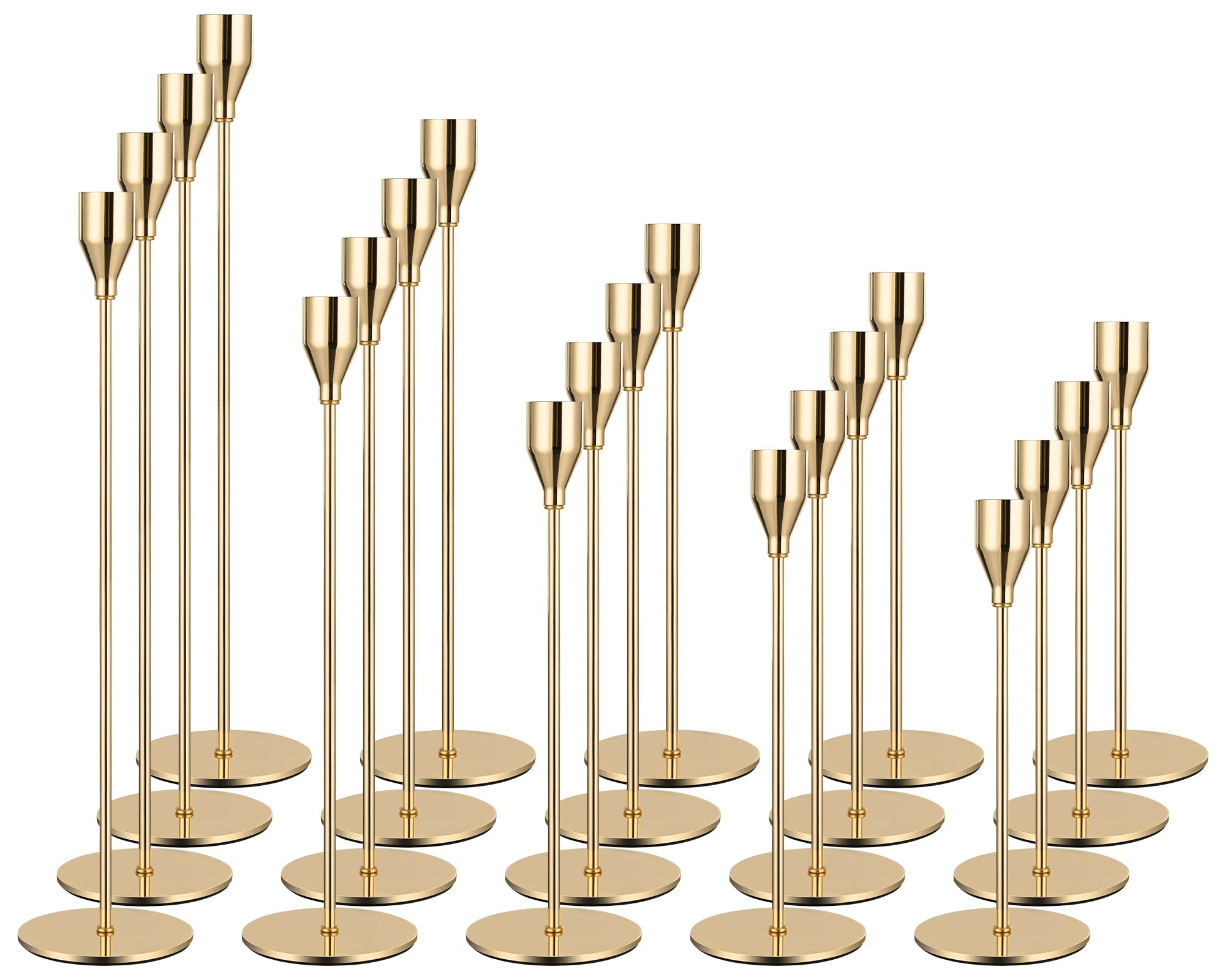 Set of 20 Gold Candle Holders, Metal Candle Holder Tapers Fit 3/4 Inch Pillar Candles, Elegant Decor for Dining, Dating, Party, Anniversary (Gold)
