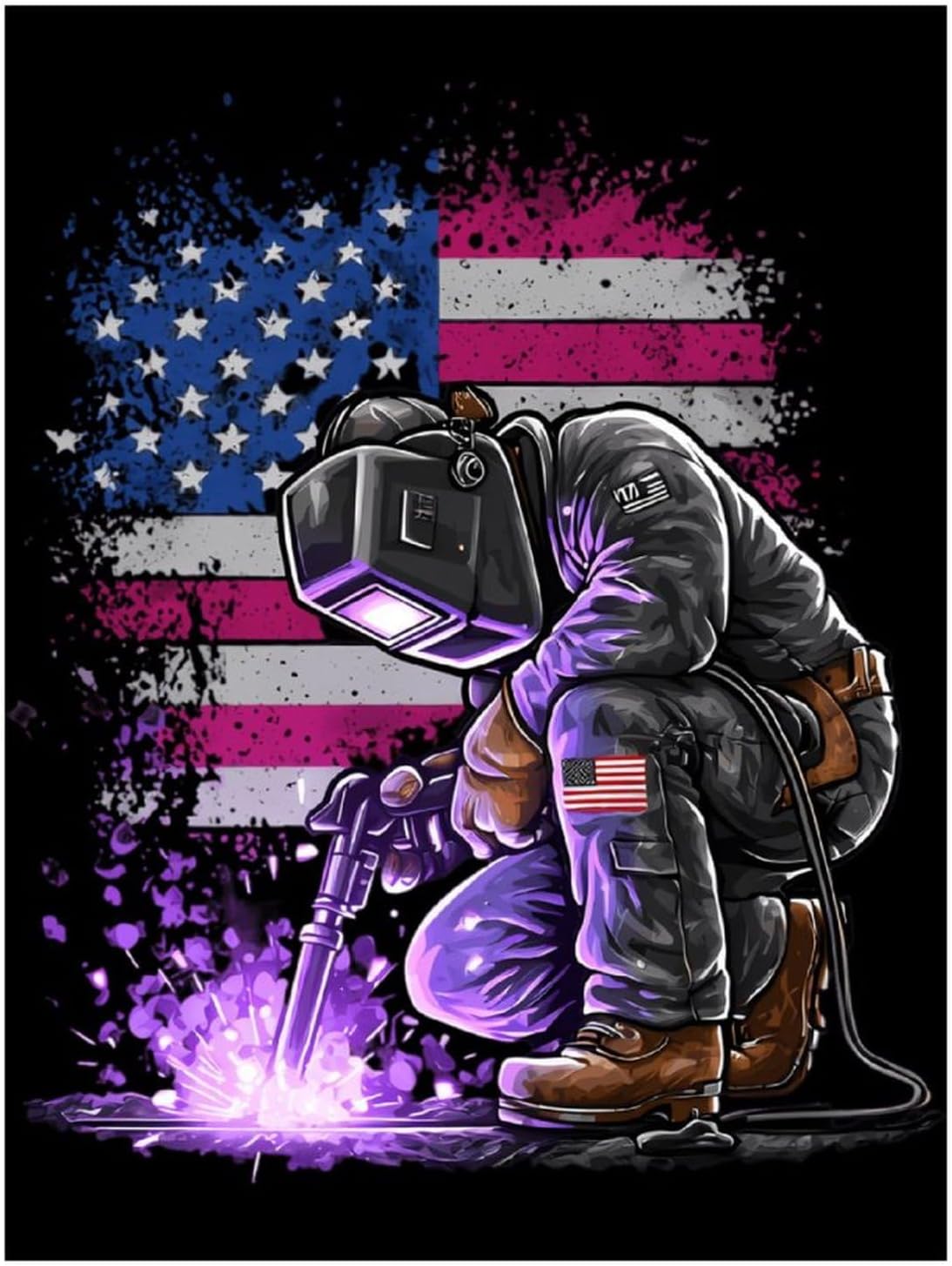 US Flag Welder Diamond Painting Kits for Adults Full Dril Diamond Art for Wall Home Decor 12"x16"