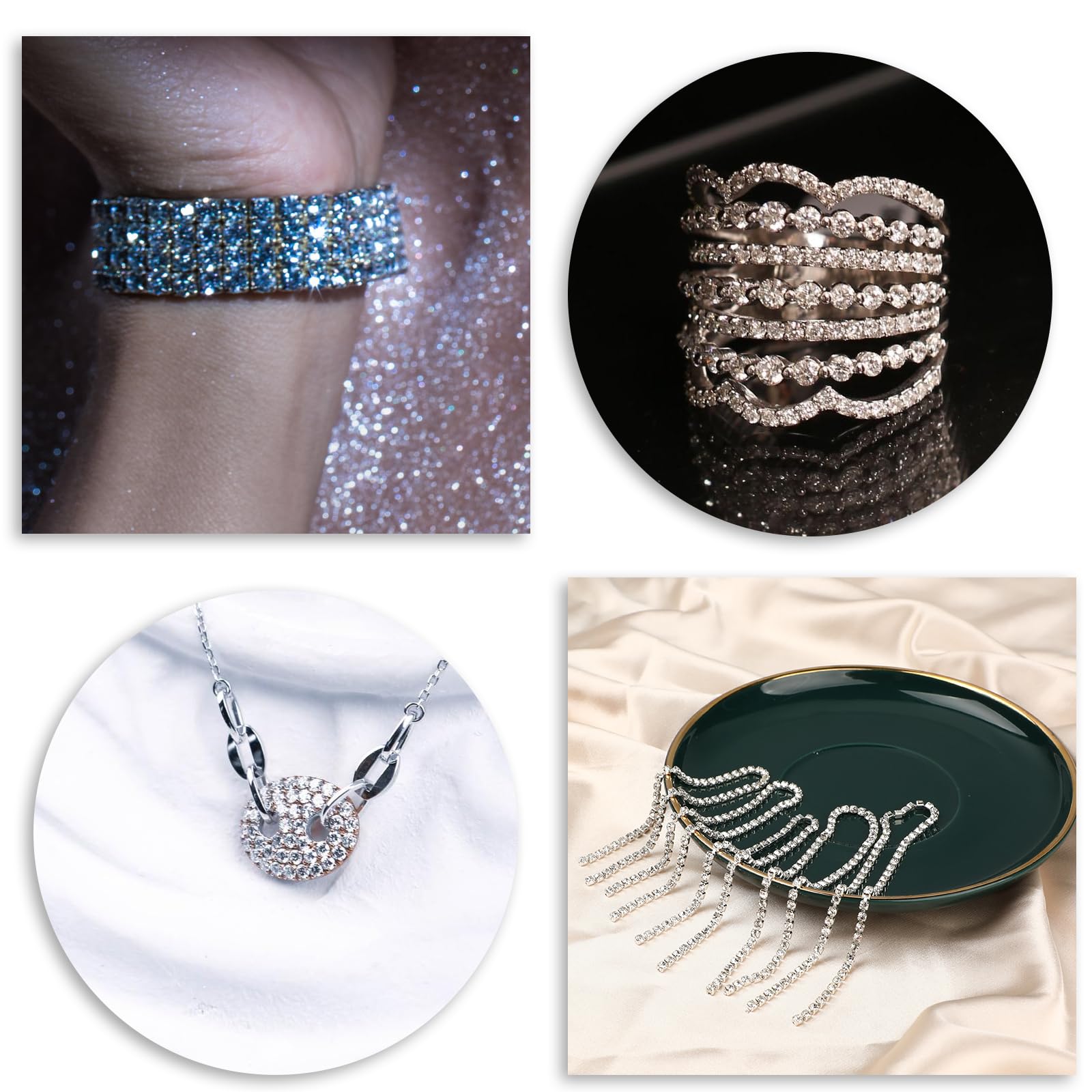 Catena con strass di cristallo da 9,1 m, 2 mm, per cucito, scarpe, vestiti, tazze, artigli, catena con strass, per artigianato, gioielli, bouquet di nozze, decorazioni fai da te (argento