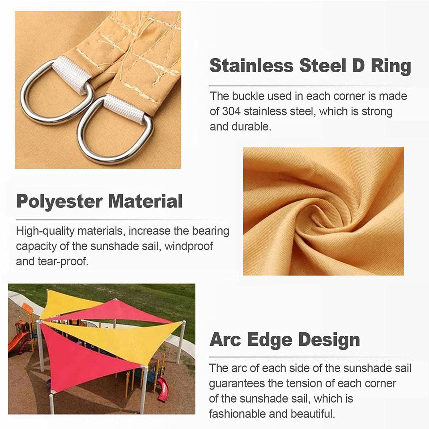 Tenda parasole impermeabile, rettangolare, protezione UV, baldacchino per giardino, patio, spiaggia e parcheggio, per feste all'aperto e estate, colore sabbia, 2 x 3 x 6 m