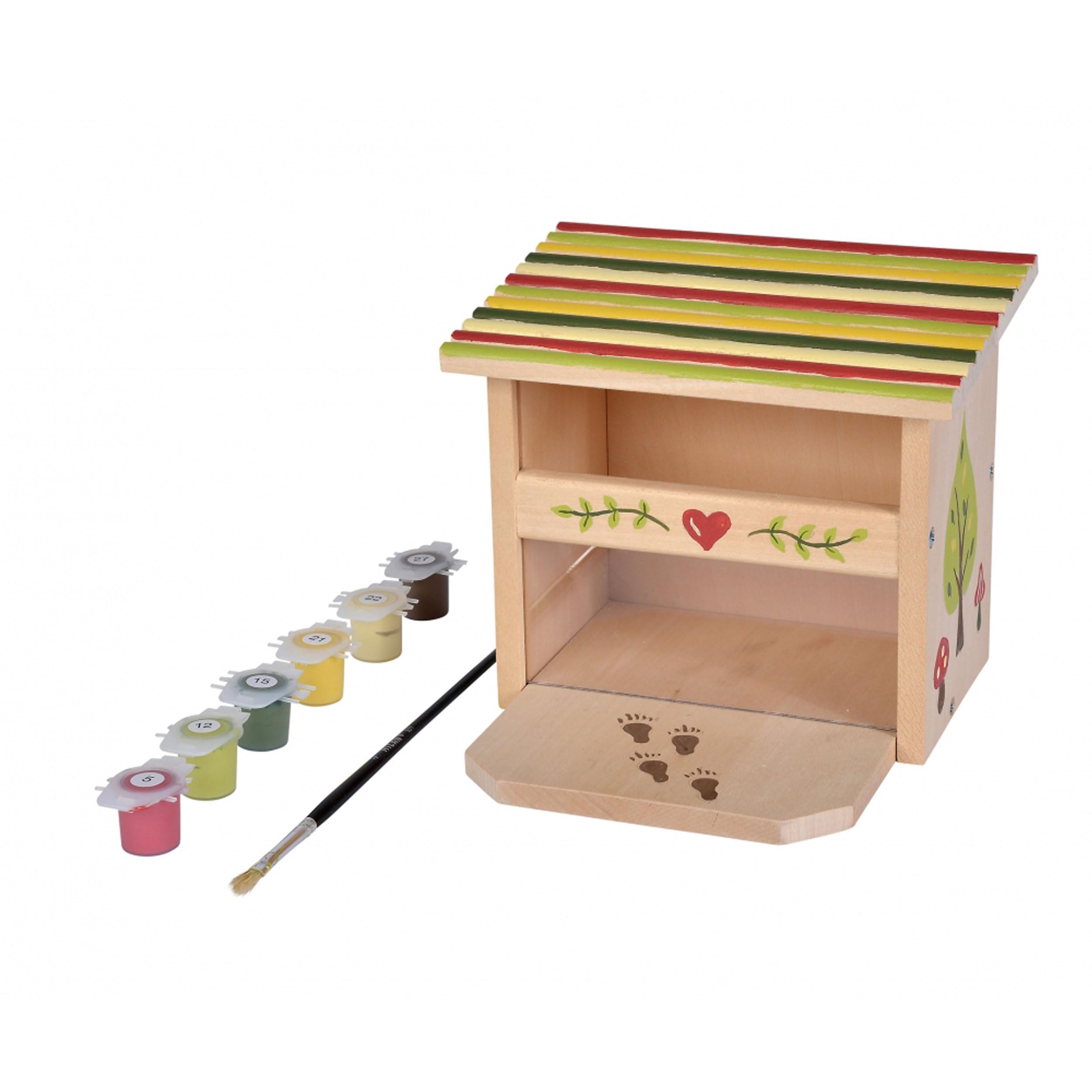 Eichhorn - Outdoor Futterhaus - Eichhörnchen Futterhaus zum Zusammenbauen und Bemalen, inkl. Pinsel und Farbe, aus Lindenholz, für Kinder ab 6 Jahren geeignet 100004586