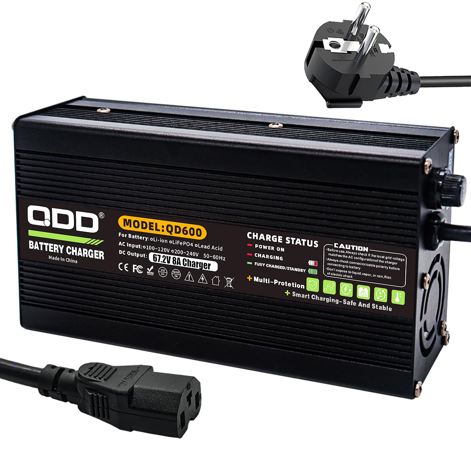 QDD 67,2 V 8 A batteria agli ioni di litio caricabatterie intelligente completo con ventola, utilizzato per batteria agli ioni di litio 16S 60 V, caricatore 60 V