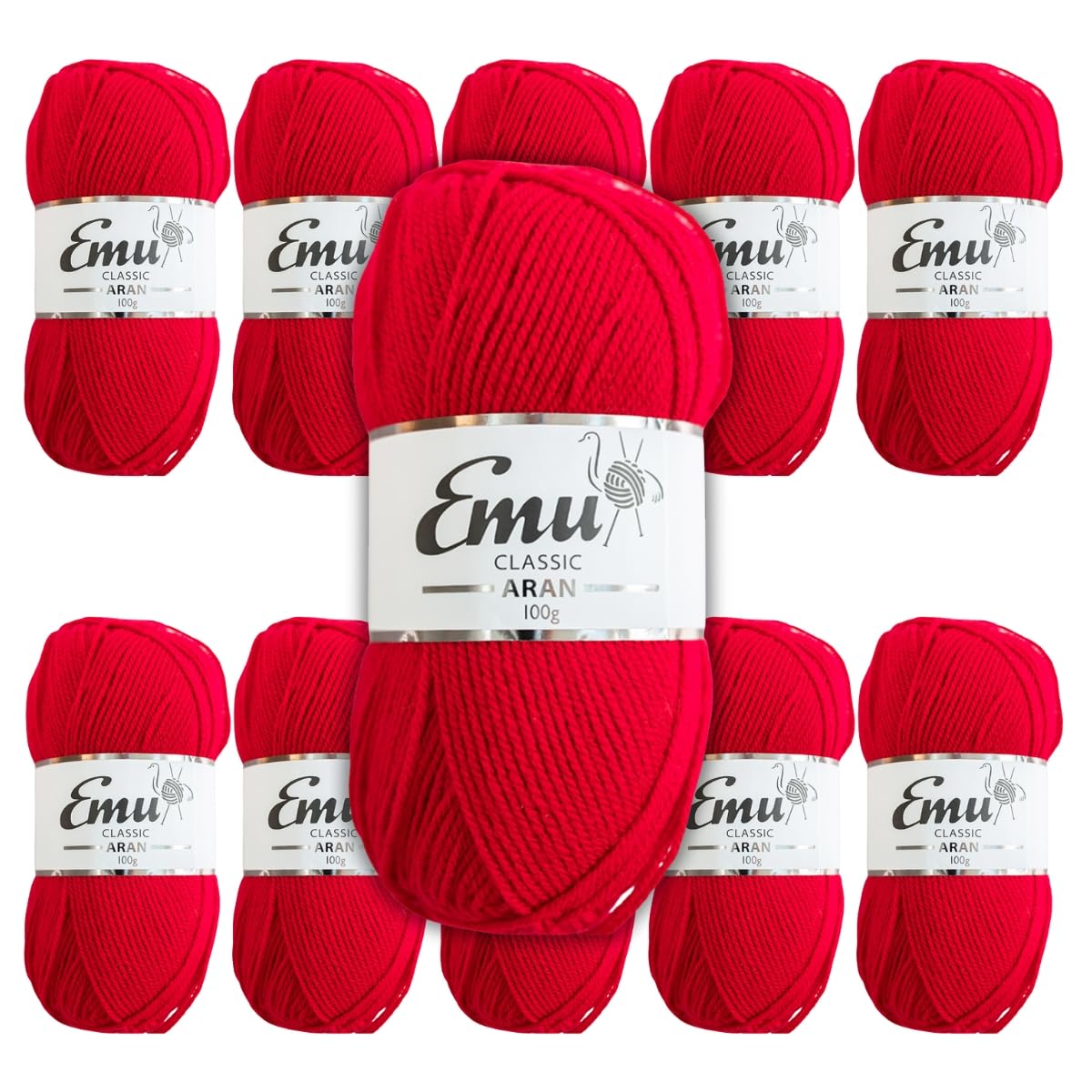 Emu Classic Aran Acrylic Yarn 100g Balls 210m, Pack of 10, Ruby - 120 — image 1