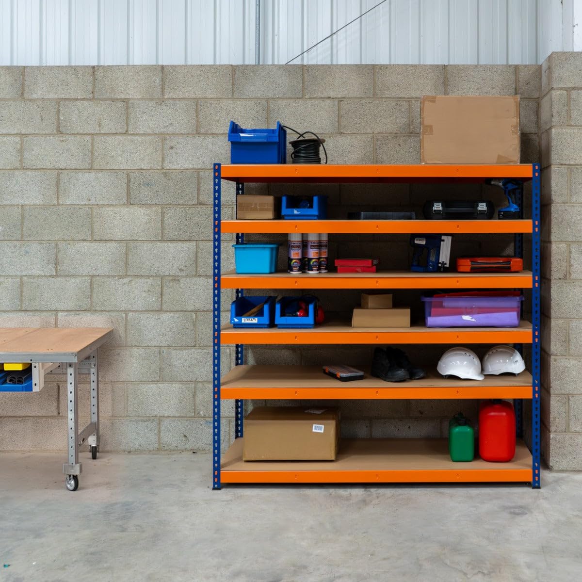 Lagerregal S-Rax Regal 6 Böden | 180 x 180 x 60cm Schwerlaststahl | 300kg Kapazität pro Fach | Verstellbare Böden & Schraubenlos | Lager Werkstatt Garage [mit Gummifüße & 3 verstärkte Stützstangen]