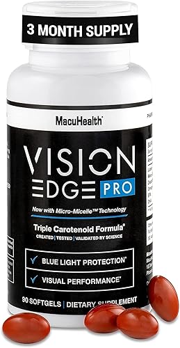 VISION EDGE PRO Suplemento ocular para atletas fórmula con luteína, zeaxantina y meso-zeaxantina, suplementos oculares Omega 3, carotenoides