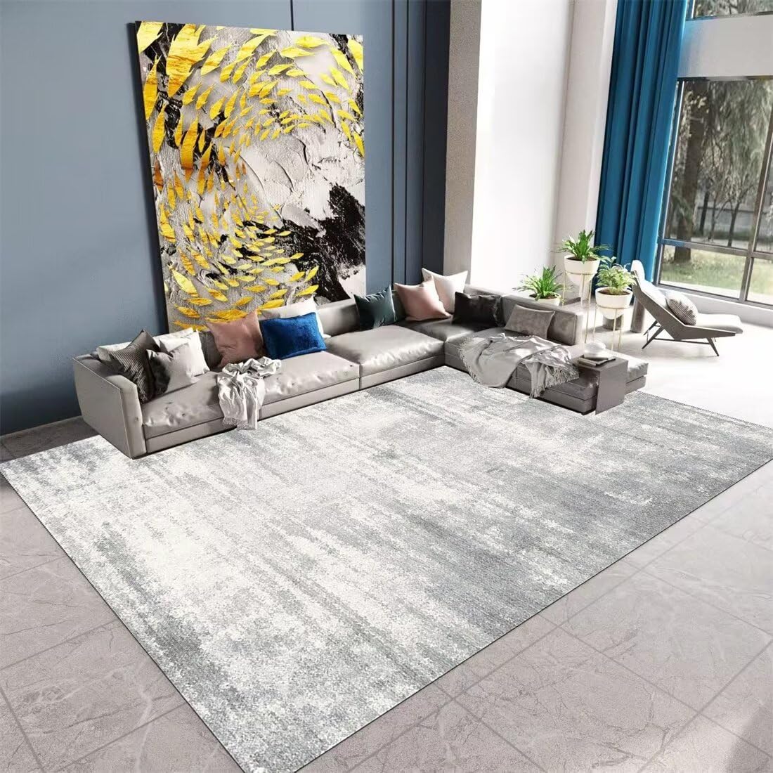 Tapis de chambre facile d'entretien et antidérapant pour déco grise