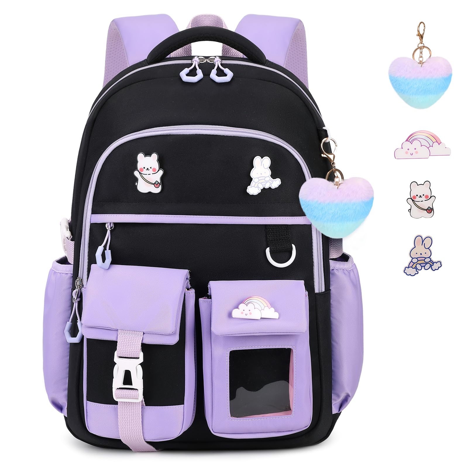 Girls Backpack, Lightweight Kids Backpack Kawaii School Backpacks Bookbag for Primary Elementary School,Age 6-14 years,Green Match Purple(Luggage