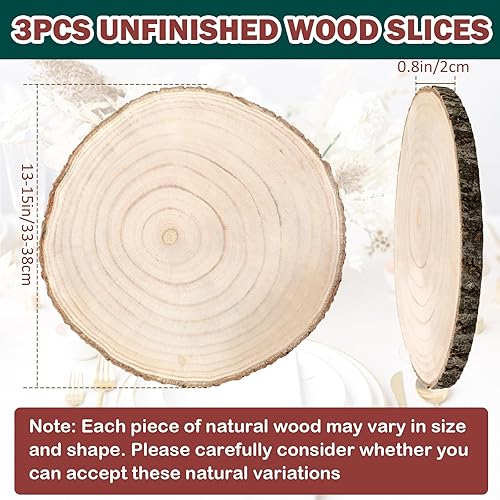 Miniatura 2 de ZYNERY 3 piezas de rebanadas de madera para centros de mesa de 13 a 15 pulgadas, rondas de madera sin terminar, decoración rústica, centros de mesa