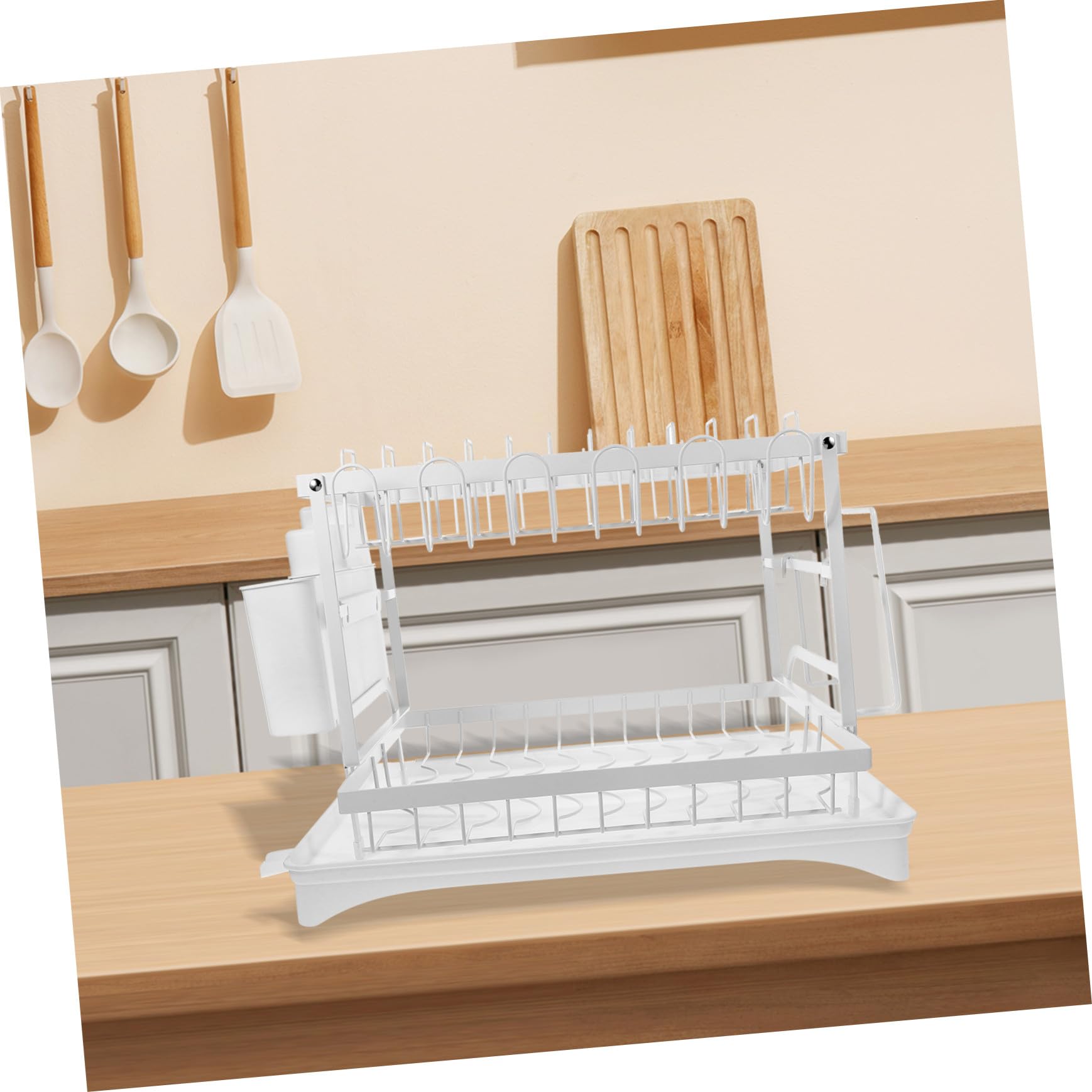 Juego de escurridor de platos y soporte para cubiertos, solución multifuncional de almacenamiento de cocina que ahorra espacio con marco y estante para tabla de cortar