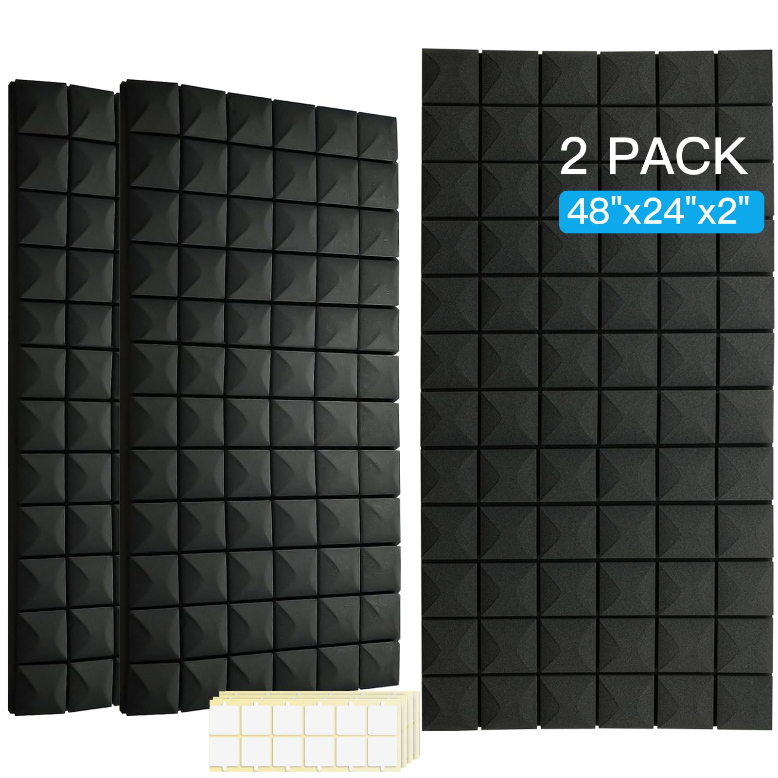 Akustikplatten, 122 x 61 x 5 cm, schalldichte Schaumstoffplatten für Wände, hohe Dichte, feuerbeständig und geräuschabsorbierend, für Studio, Büro, Zuhause (Schwarz, 2 Stück)