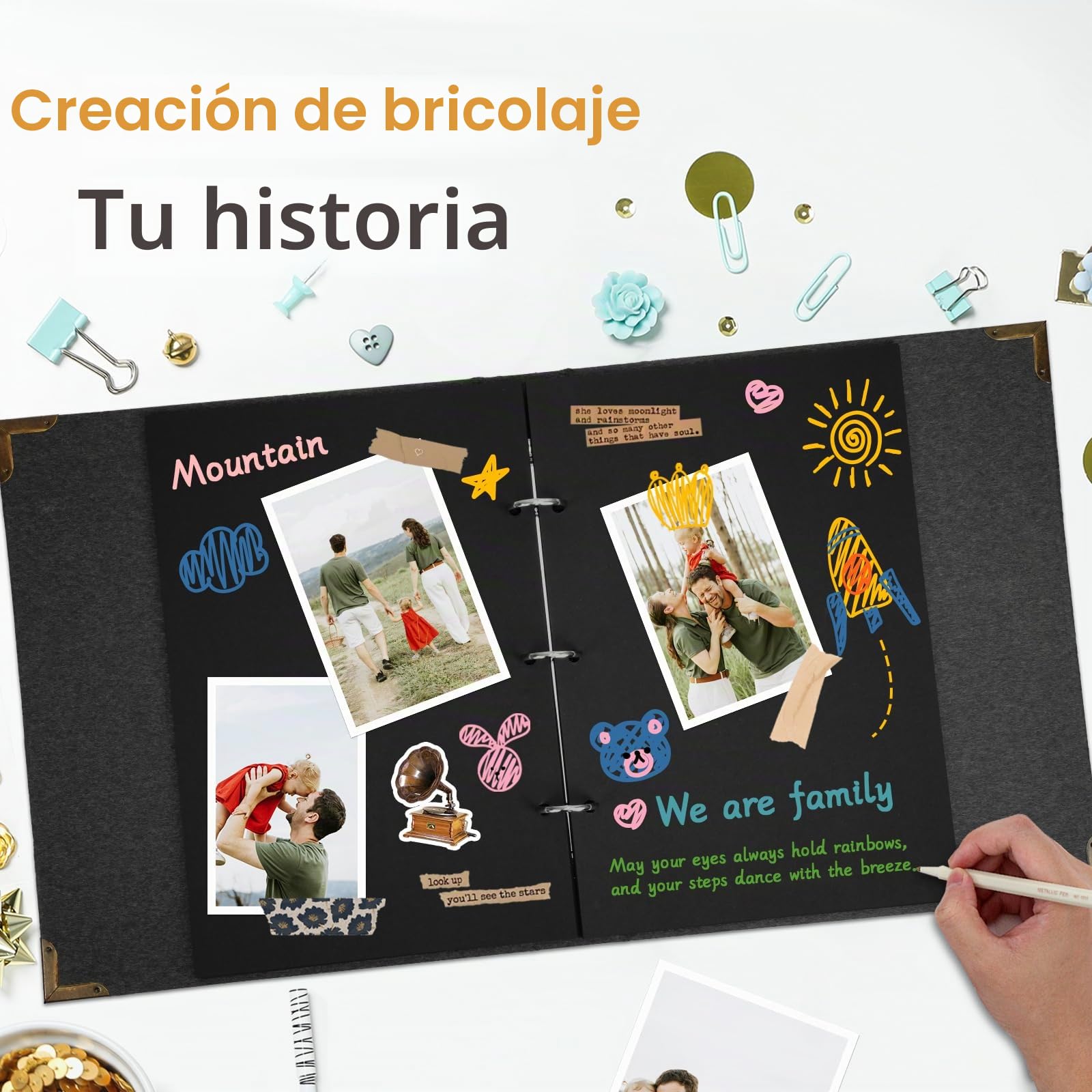 Vienrose Album de Fotos Scrapbook con Espiral, 60 Páginas Negra, 30x30 cm | Pegar y Escribir DIY Scrapbooking Álbum de Recortes, 10x15 Foto para Familia Bebé, Aniversario Bodas, Vacaciones