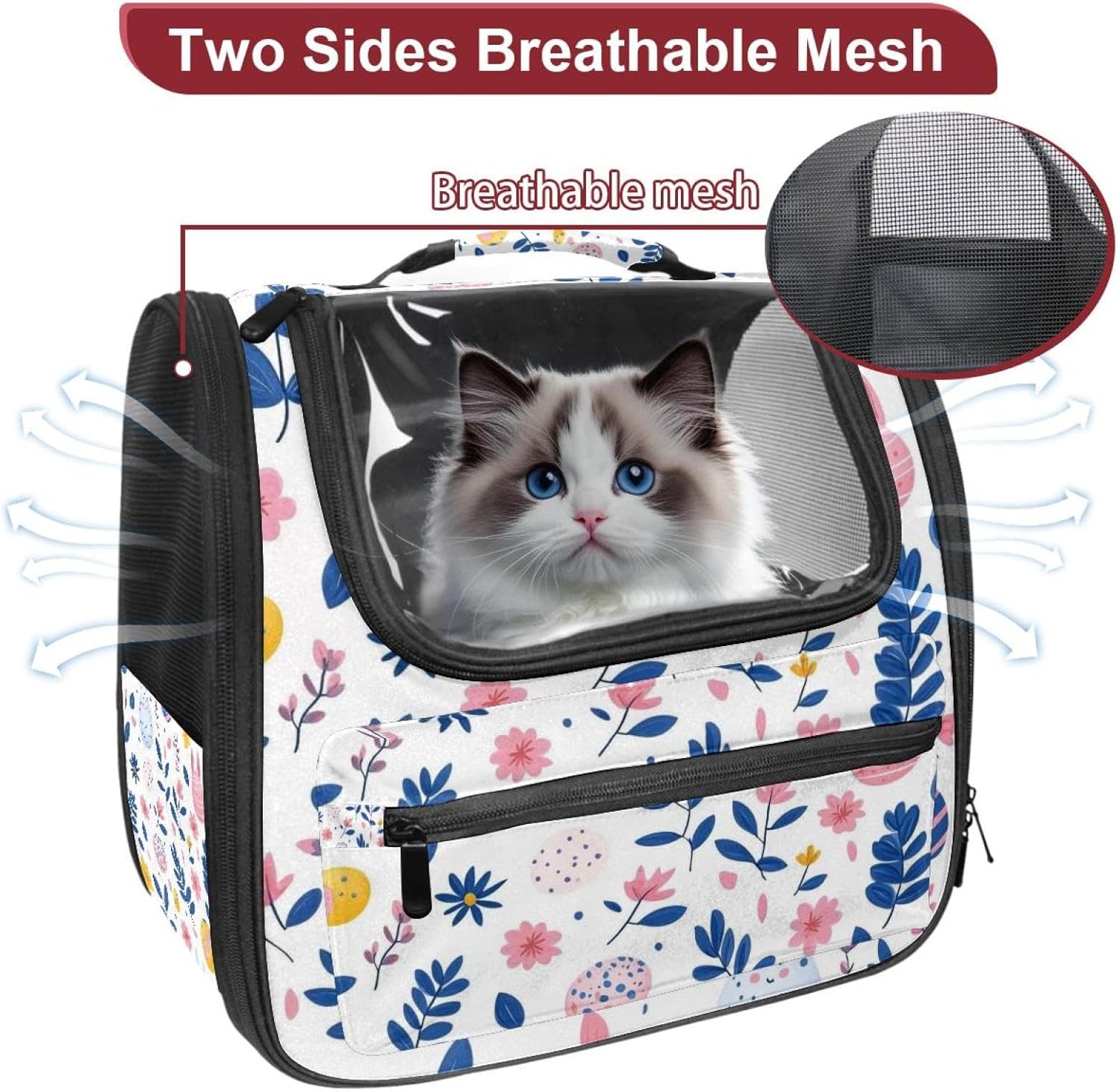 Rabbits Eggs Flowers Leaves Pet Cat Backpack Carrier for Kitty Small Dog, Ventilated Pet Carrier Bag for Car, Walking, Hiking, Outdoors