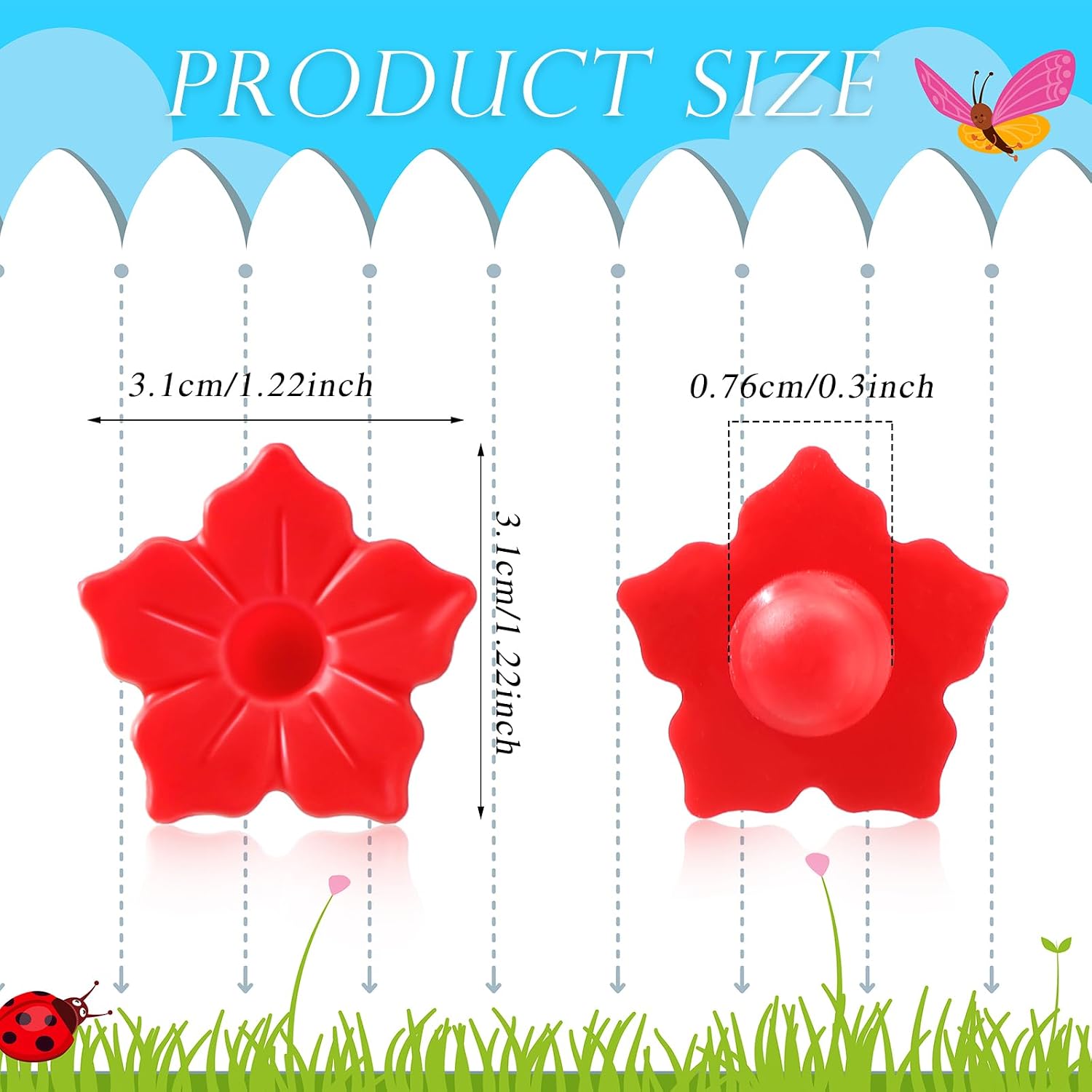 Baderke 24 Pcs Hummingbird Feeder Replacements Flowers Pet Bird Feeder Replacement Parts Fit in 0.3" Holes Plastic Flowers Feeding Ports for Outdoors Hummingbird Feeders Mason Jar Hanging Feeders