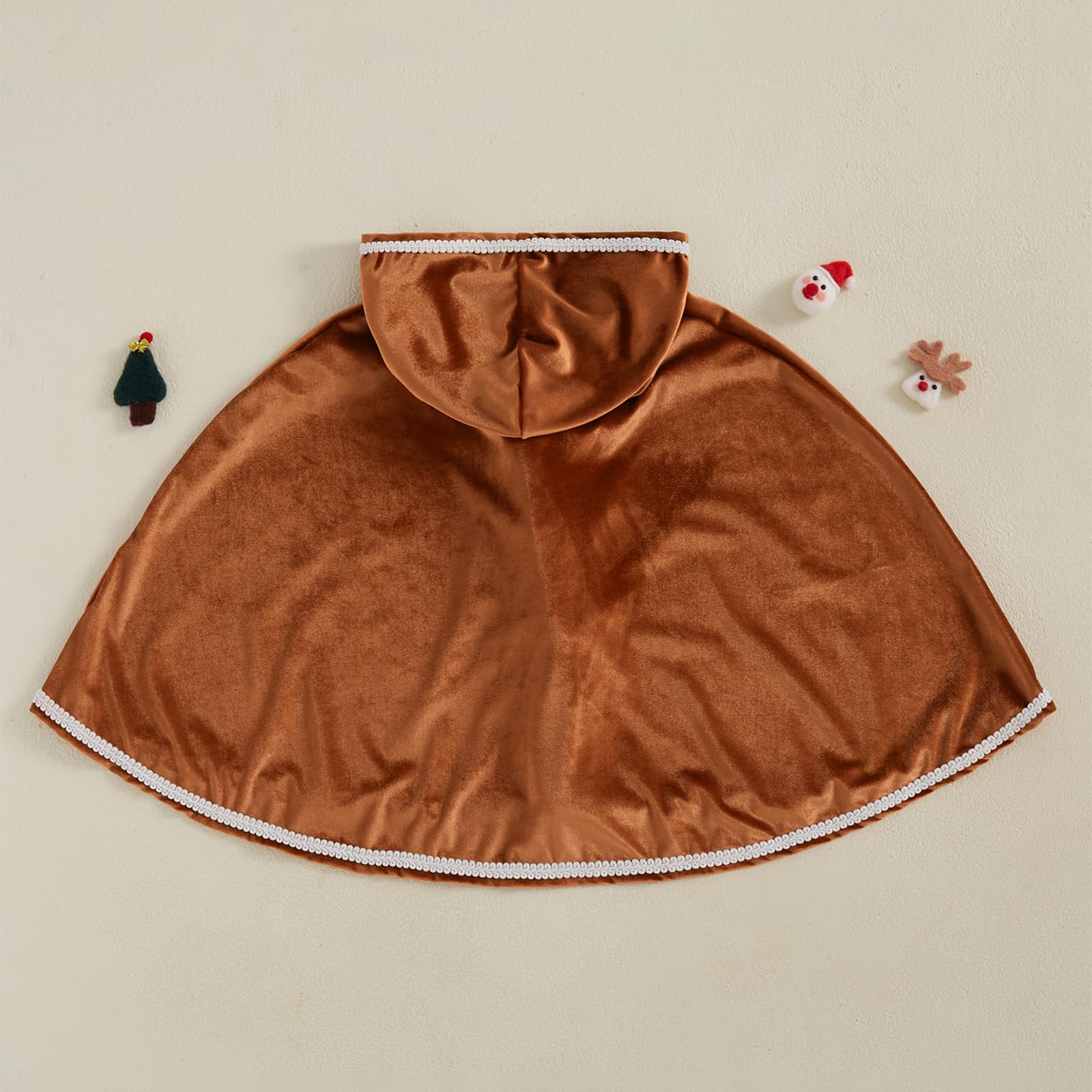 Motlapol Toddler Girl Christmas Poncho Cape Green Velvet Hooded Cloak Coat with Fur Trim Little Kids Winter Outerwear Jacket (Brown, 1-2 Years)
