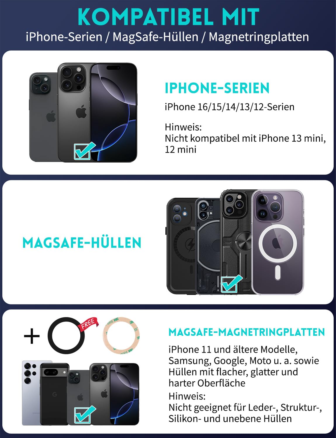 Portafoglio magnetico per cellulare, con 8 scomparti per carte di credito, protezione RFID da 4000 g, con clip per denaro, ultra sottile, per iPhone serie 17/16/15/14/13/12, Senza supporto, 11