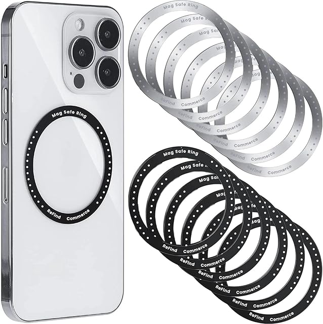 [6pcs] ReFind Mag-Safe Ring Universal Magnetic Halo lock Sticker For Wireless Charger & MagSafe Wallet. Mag-Safe adapter Ring Grip Holder. Suitable Accessory for iPhone/Android. 6 Pack. (Black)