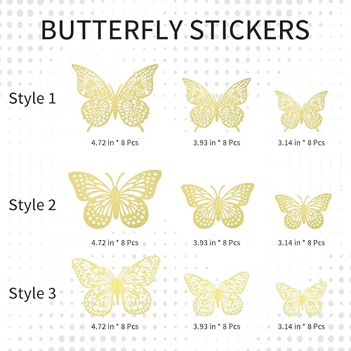 Miniatura 5 de 72 piezas de decoración de pared de mariposa, 3 estilos y 3 tamaños, decoración de habitación, decoración de mariposa, decoraciones de pastel de