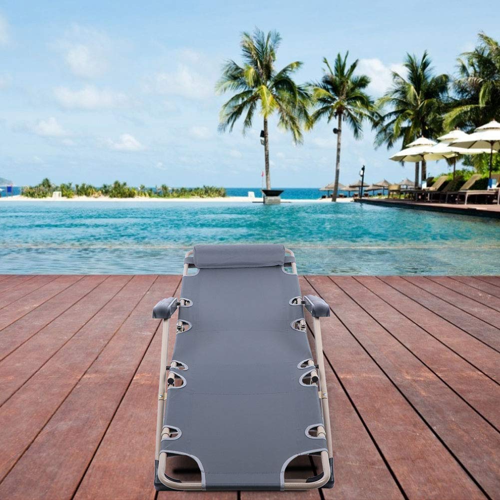 Sillón de Gravedad Cero para Patio, sillón reclinable Plegable para Exteriores, sillón de Playa, sillón de jardín Ajustable con Almohada para Piscina, jardín, Patio, Camping, Gris Little Surprise
