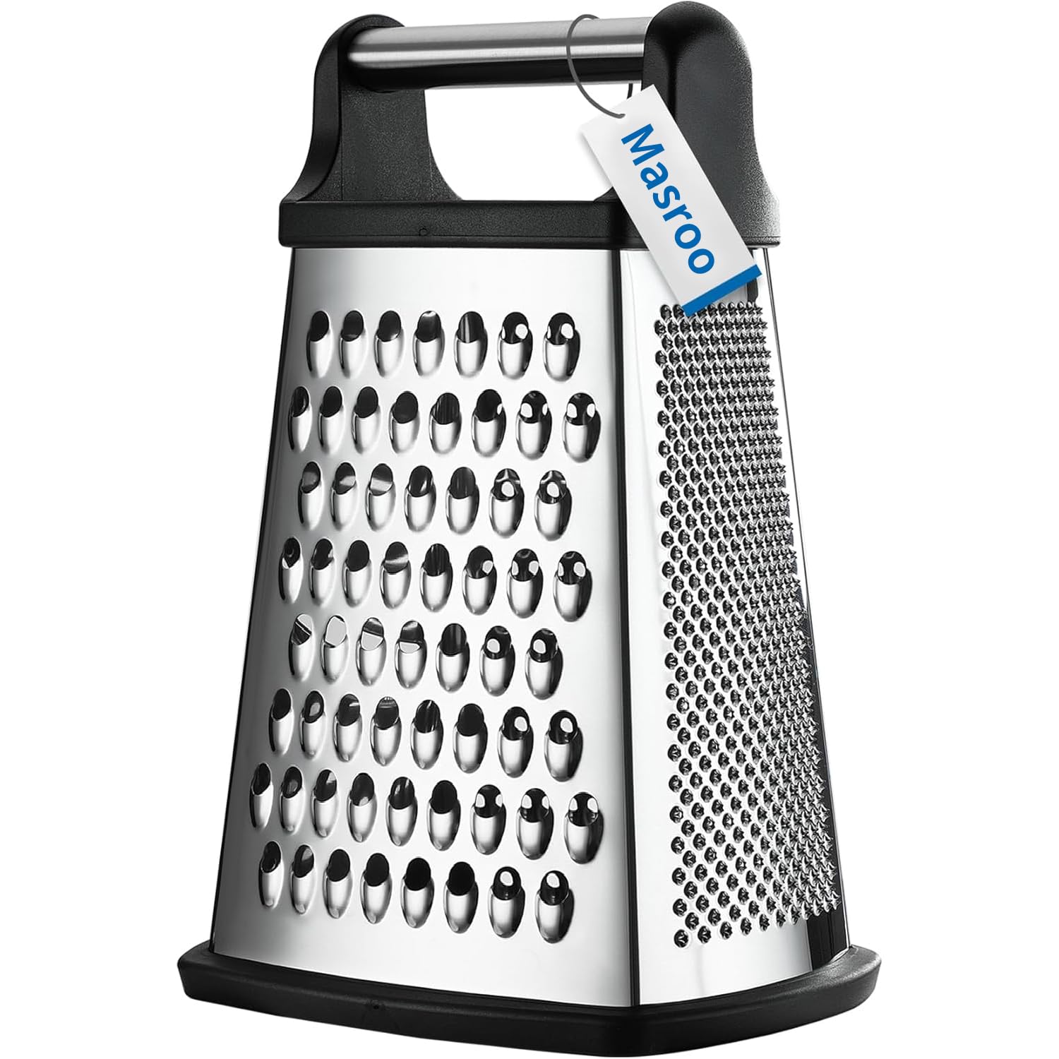 Professional Box Grater, Stainless Steel with 4 Sides, Best for Parmesan Cheese, Vegetables, Ginger, XL Size, Black