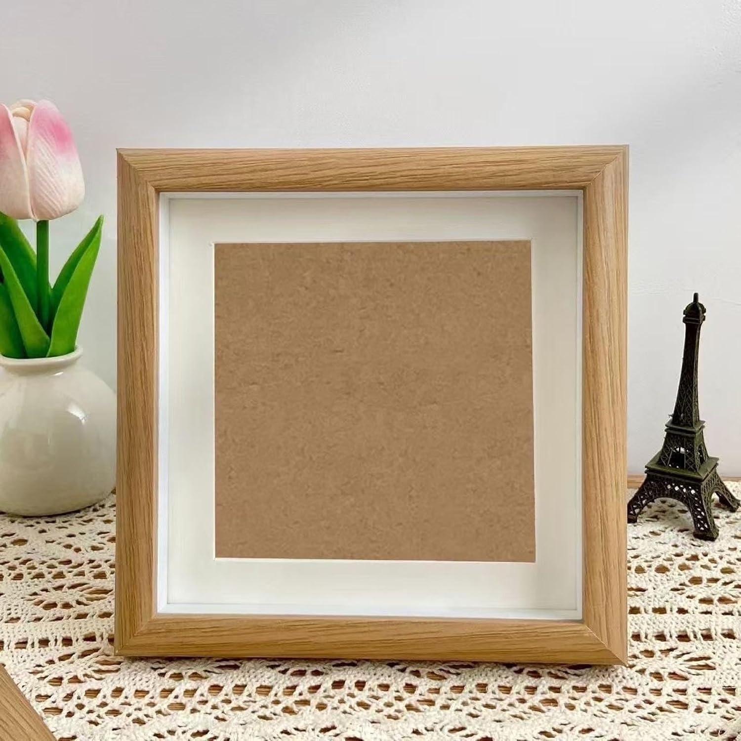 Shadow Box Picture Frame, Solid Wood, 4x4 Inch, Memory Box for Sports Memorabilia, Awards, Medals, Photos (Burlywood)