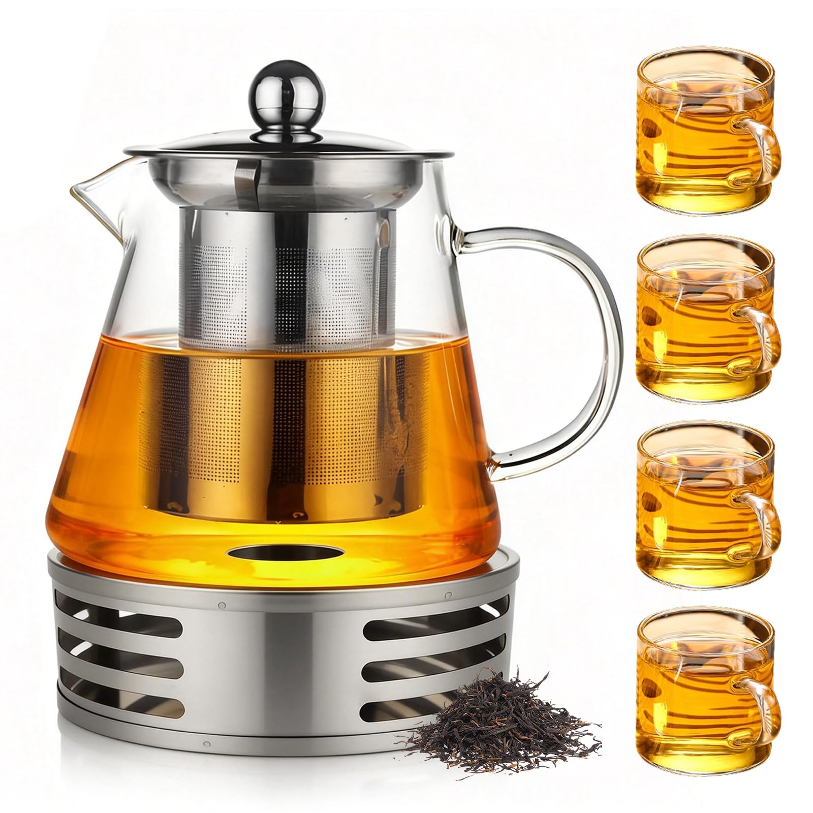 Théière avec infuseur inox 1300ML en verre compatible cuisinière