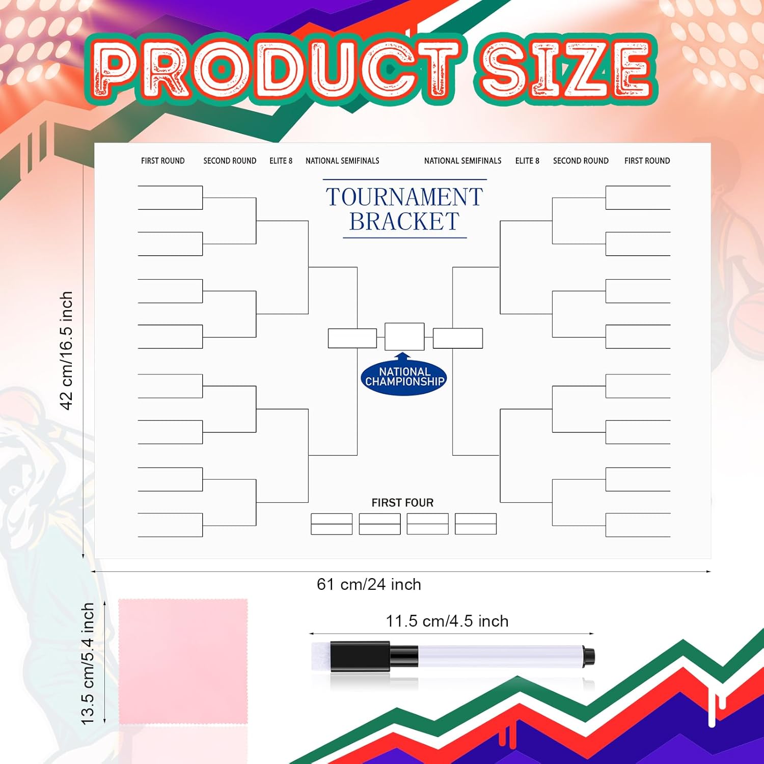 AmazingSpark 32 Team Tournament Bracket Dry Erase Board Set Includes 16.5 x 24.0 Inch Reusable Dry Erase Bracket Board with Marker Pen Cloth Eraser for Cornhole Basketball Football Game Favors