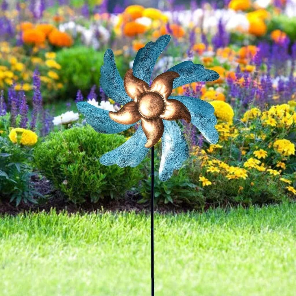 Usoway Iron Windmill Yard Art Outdoor Metal Colorful Willow Leaves Direction Wind Spinner Garden Lawn Decoration Wind Windmill Decor Outdoor, 665599