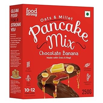 Foodstrong Oats and Millets Chocolate Banana Pancake Mix, High Protein & Fibre, No Maida, No Refined Sugar - Made With Jaggery, Eggless Instant Breakfast Mix 250 g - image, photos
